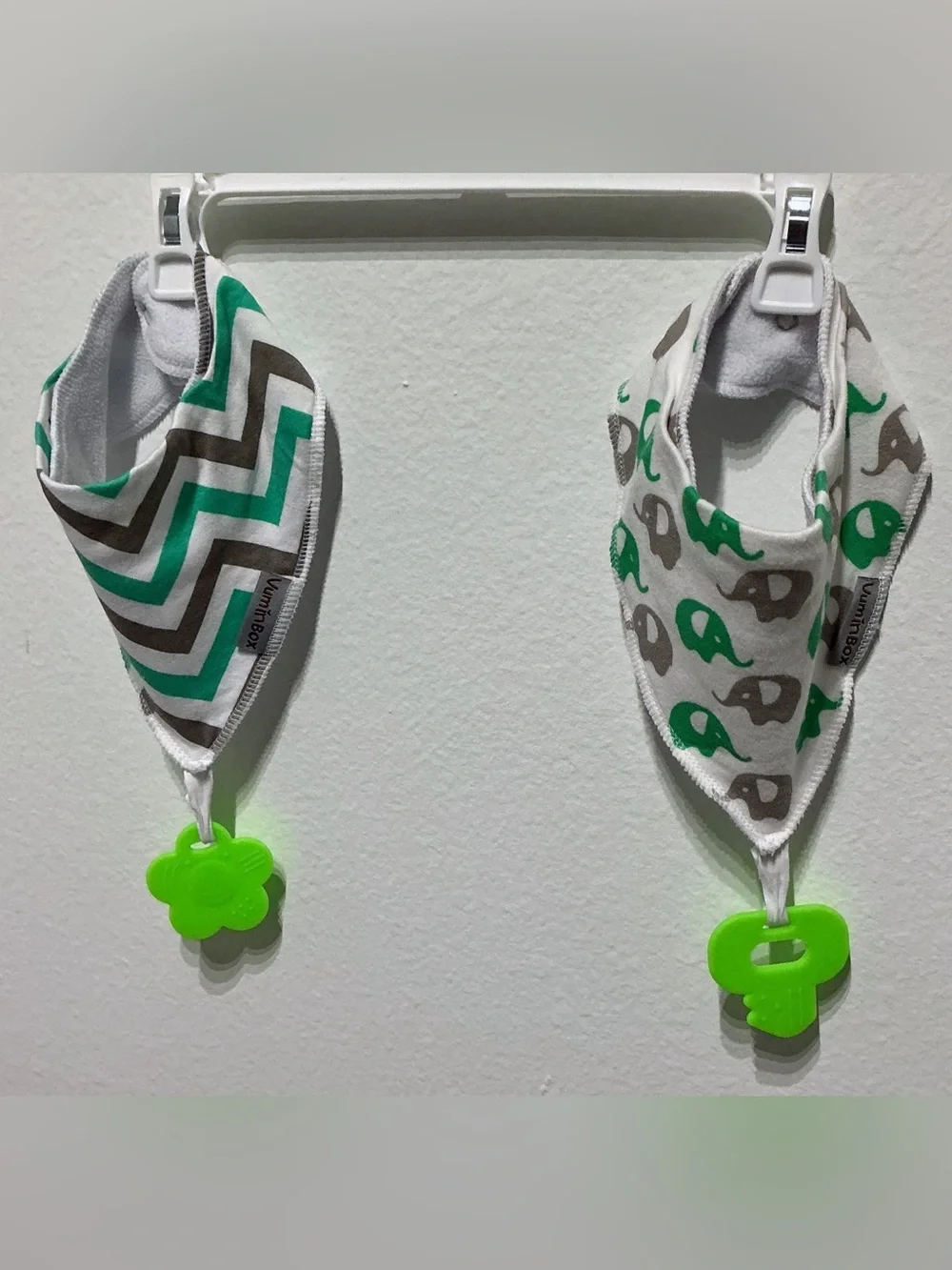 Green Chevron & Elephant Baby Bandana Bib Set